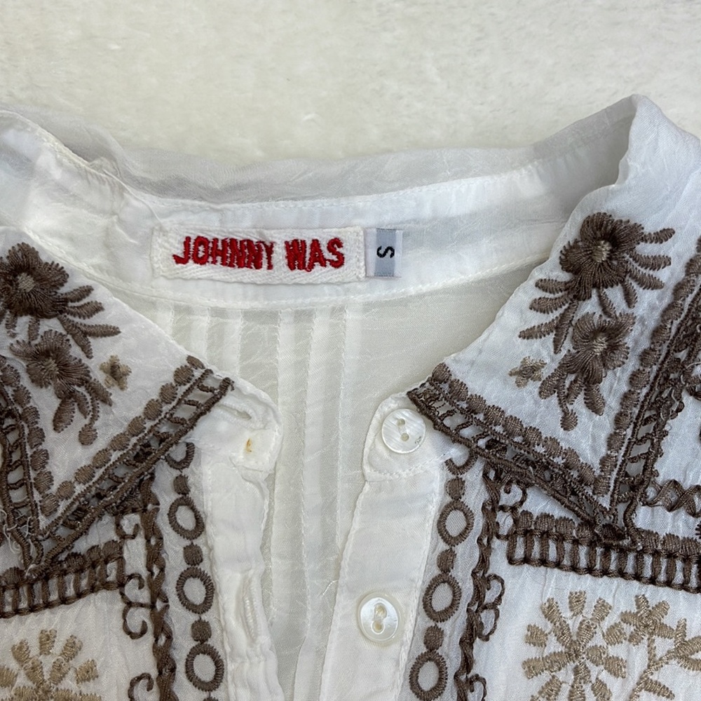 Johnny Was Sheer White Embroidered Button Front Tunic Size Small - Picture 3 of 9